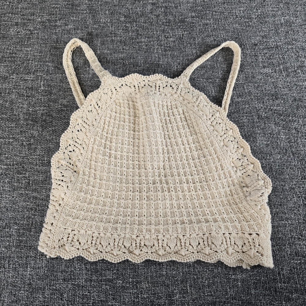Zara Knit Crochet Crop Top Cream Open Knit Tank Size Small